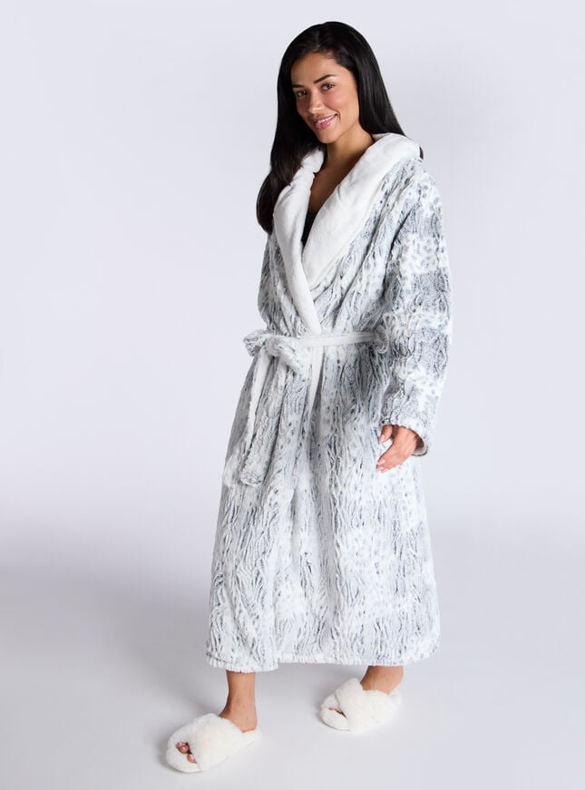 boux avenue Fluffy animal long dressing gown - Grey Mix
