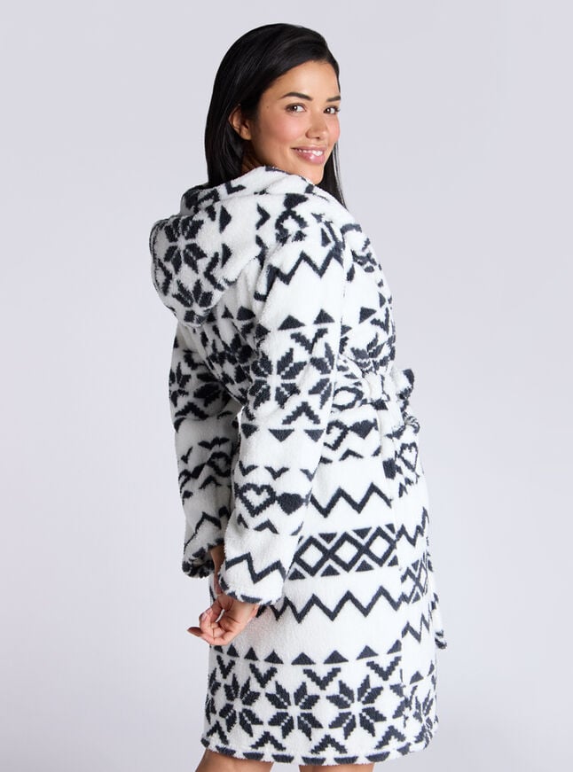 Boux Avenue Fluffy Borg Fairisle Midi Dressing Gown - Ivory Mix