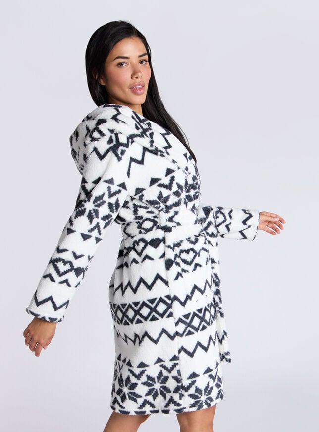 Boux Avenue Fluffy Borg Fairisle Midi Dressing Gown - Ivory Mix