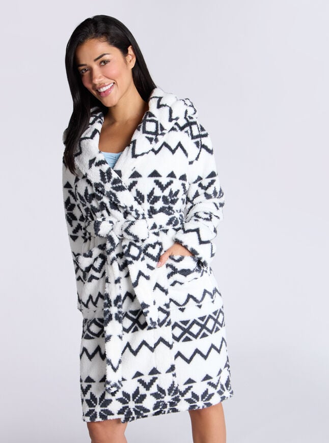 boux avenue Fluffy borg fairisle midi dressing gown - Ivory Mix