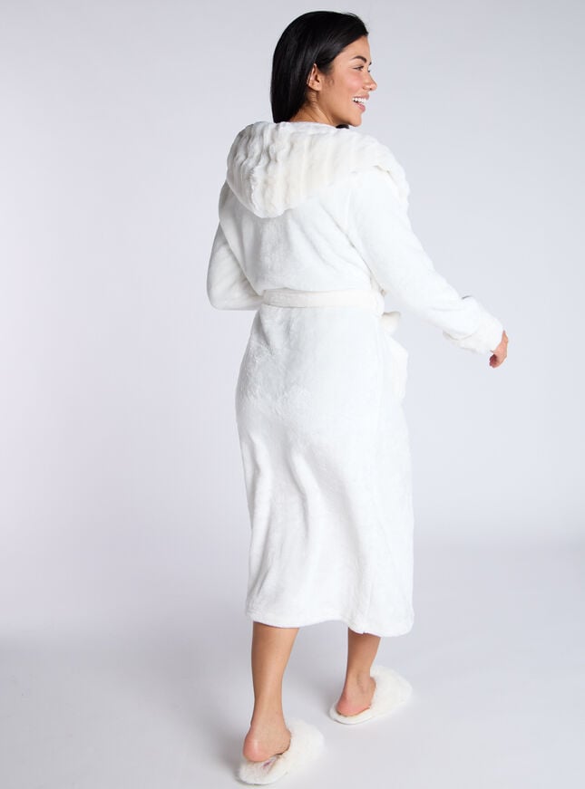 Boux Avenue Fluffy Cut Fur Detail Long Dressing Gown - Cream