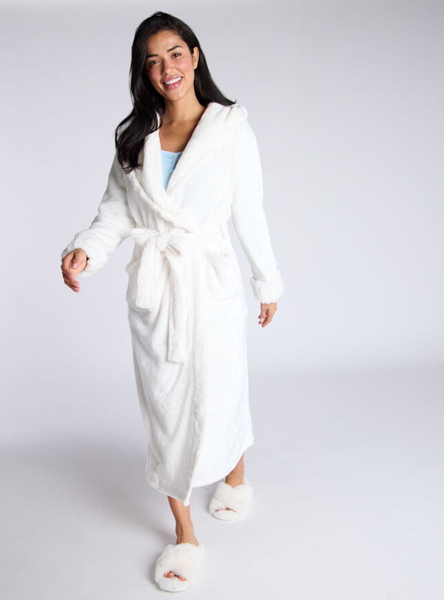 Boux Avenue Fluffy Cut Fur Detail Long Dressing Gown - Cream
