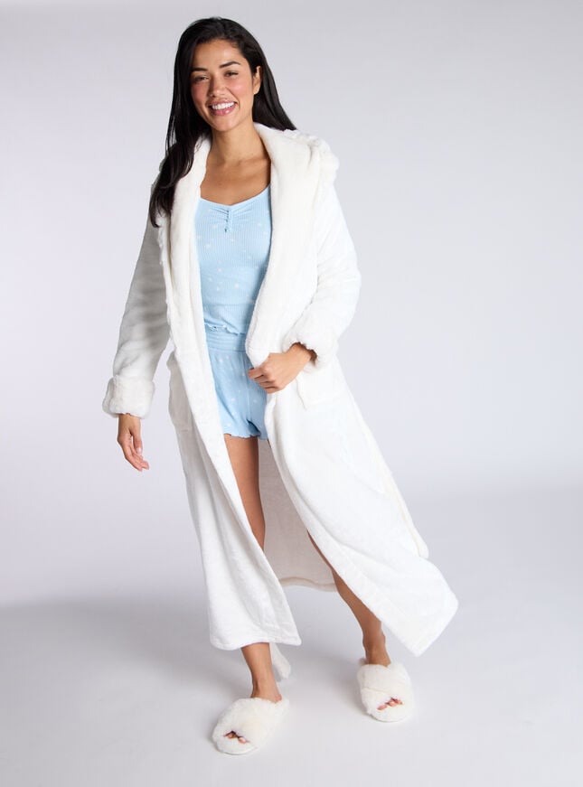 Boux Avenue Fluffy Cut Fur Detail Long Dressing Gown - Cream