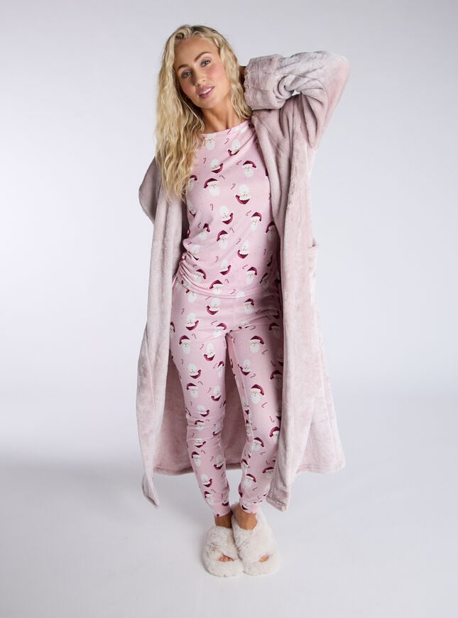 Boux Avenue Fluffy Cut Fur Detail Long Dressing Gown - Neutral