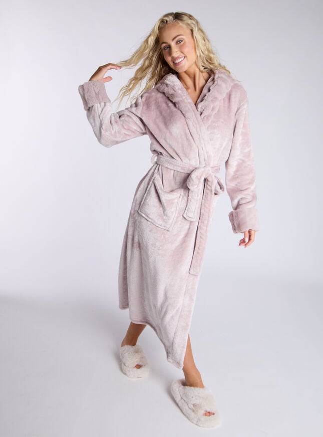 boux avenue Fluffy cut fur detail long dressing gown - Neutral