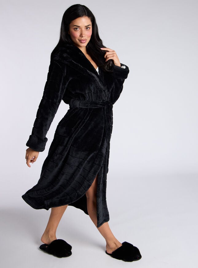 boux avenue Fluffy cut fur long dressing gown - Black