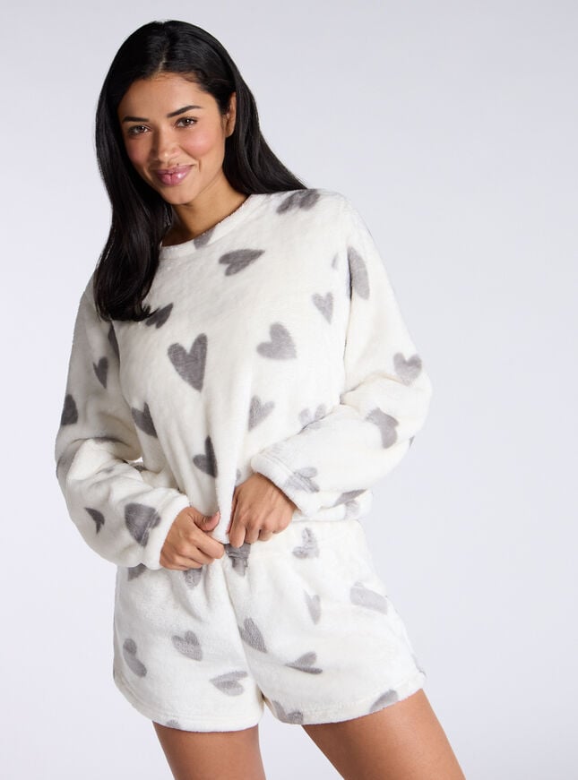 boux avenue Fluffy heart short lounge set - Ivory Mix