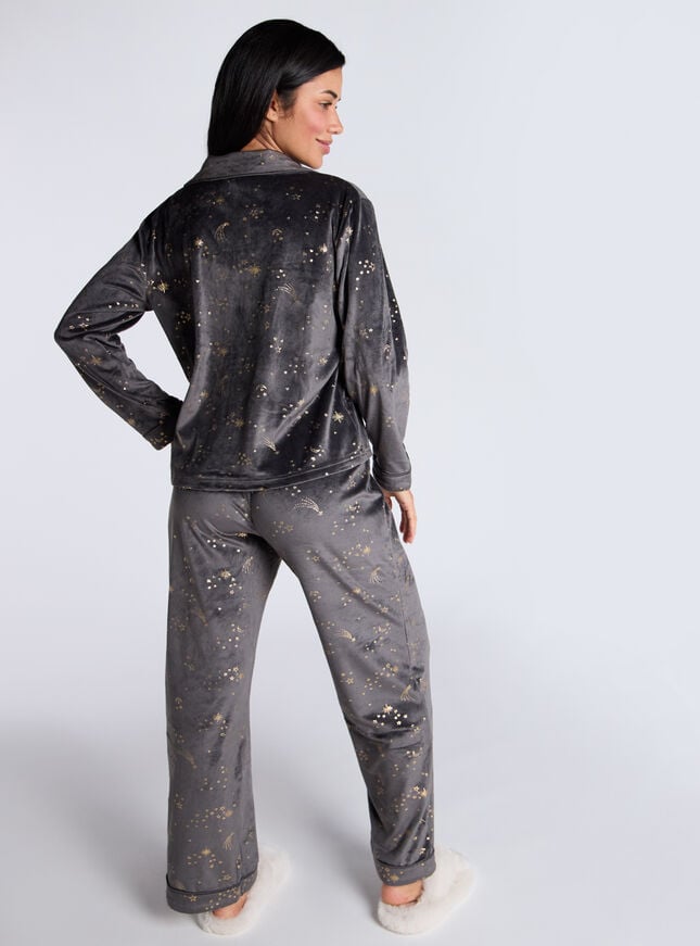 Boux Avenue Foil Star & Moon Velour Pyjama Set - Charcoal