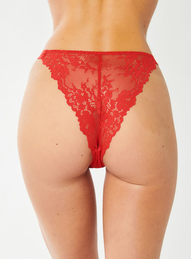 Boux Avenue Fran Lace High Leg Brazilian Knickers - Dark Red