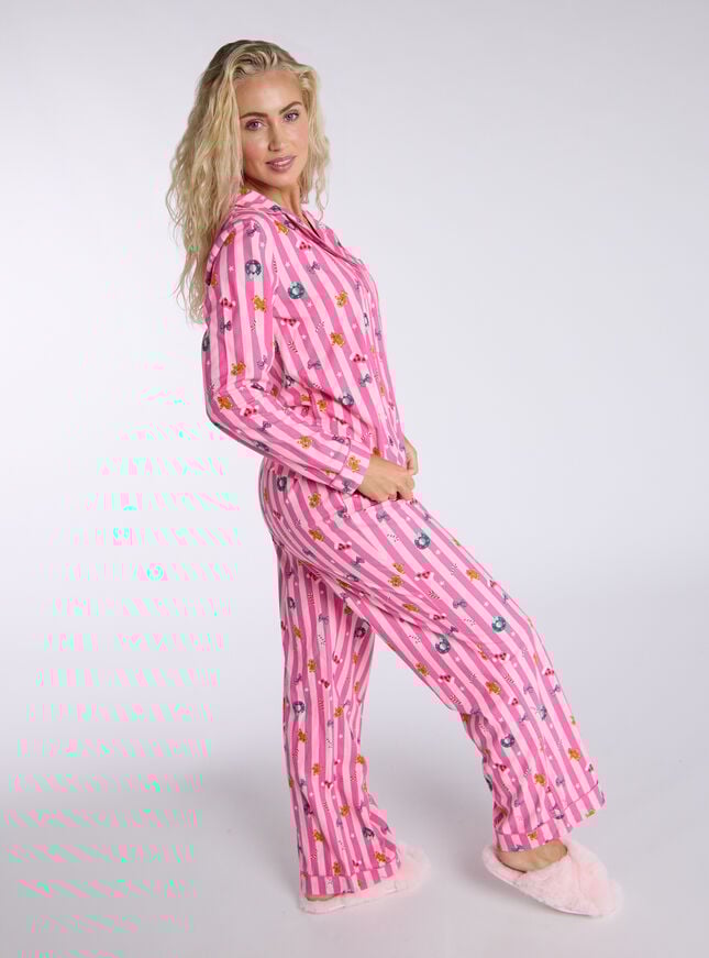 Boux Avenue Gingerbread Stripe Fleece Pyjamas In A Bag - Pink Mix