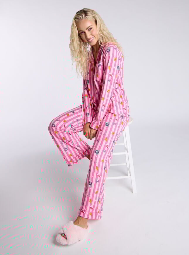 Boux Avenue Gingerbread Stripe Fleece Pyjamas In A Bag - Pink Mix