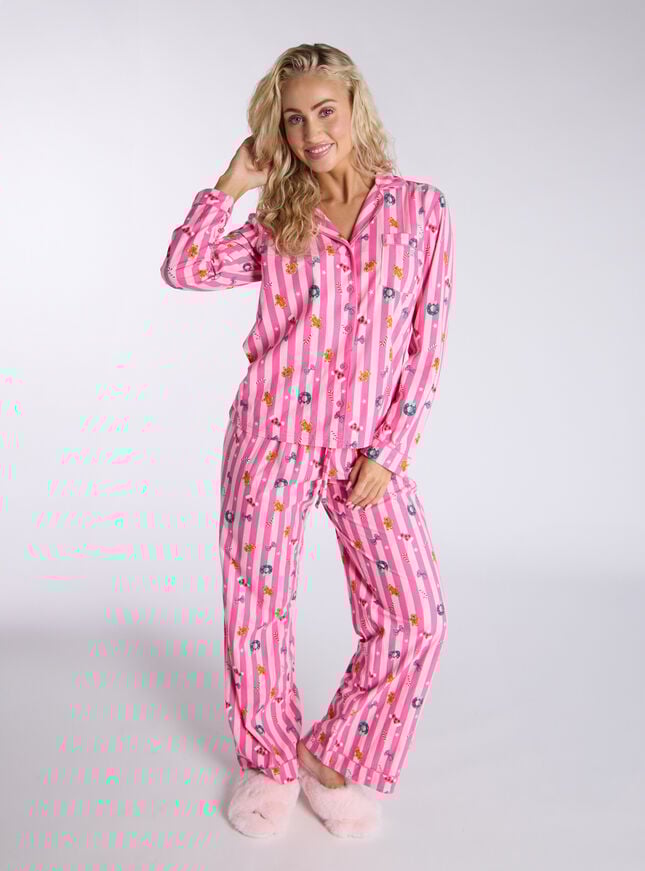 boux avenue Gingerbread stripe fleece pyjamas in a bag - Pink Mix