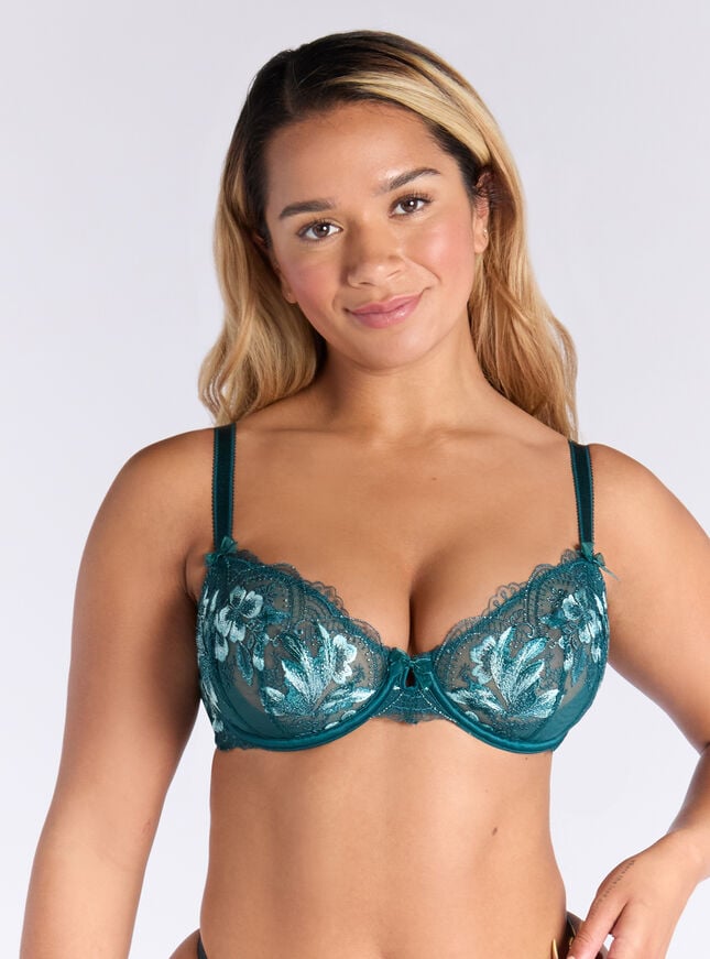 boux avenue Gisella sheer embroidered balconette bra - Teal