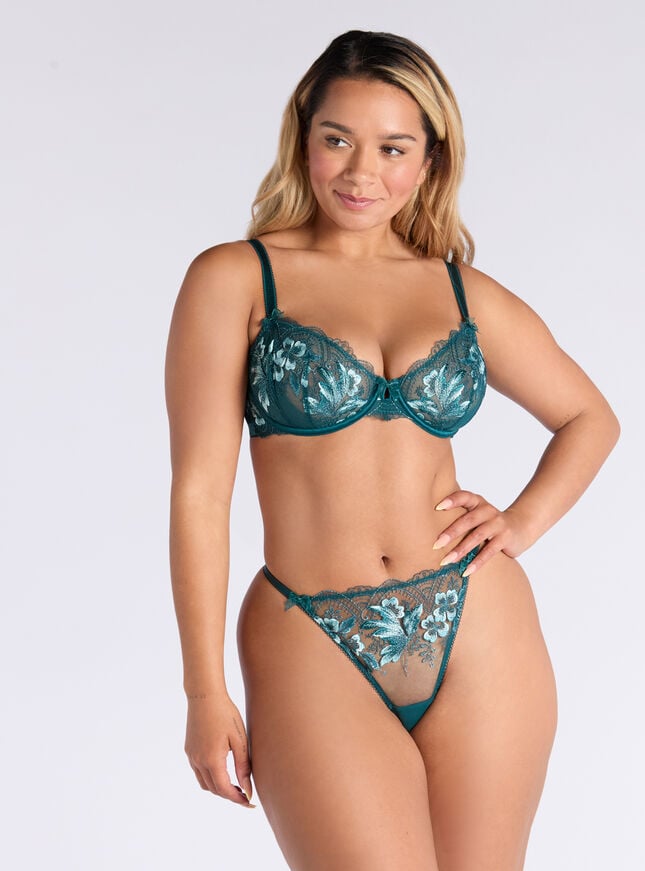 Boux Avenue Gisella Sheer Embroidered Balconette Bra - Teal