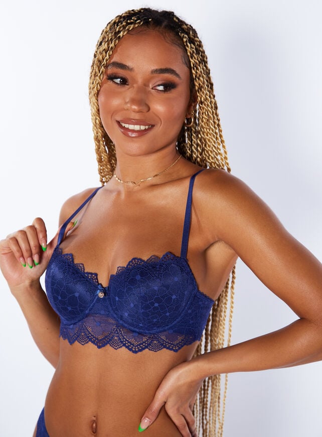 boux avenue Hattie elongated floral lace balconette bra - Deep Blue