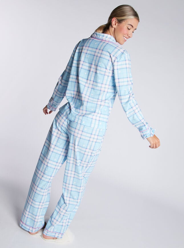 Boux Avenue Heart Check Fleece Pyjamas In A Bag - Powder Blue