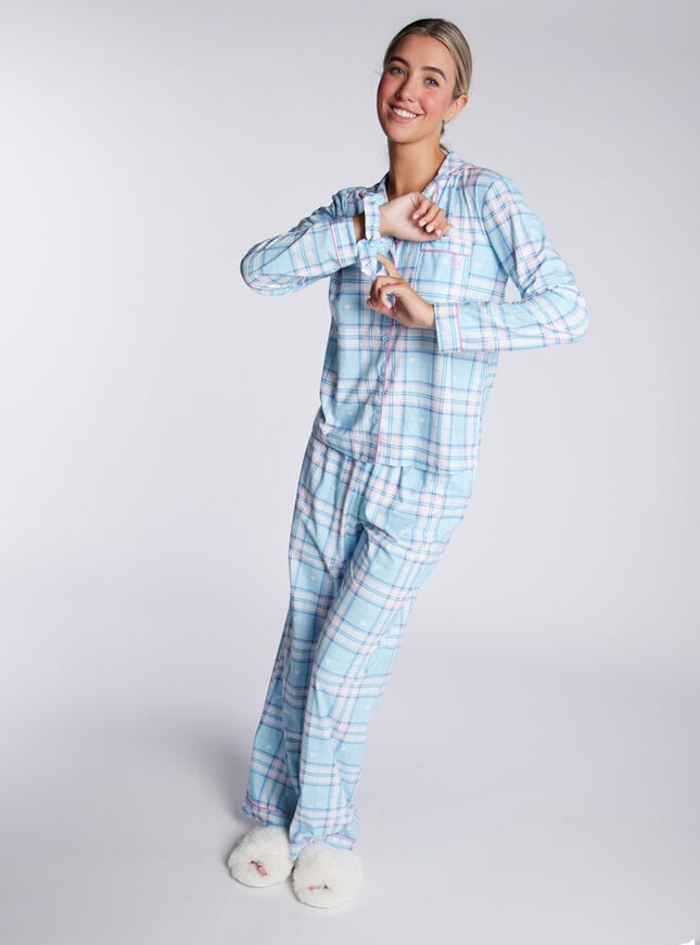 Boux Avenue Heart Check Fleece Pyjamas In A Bag - Powder Blue