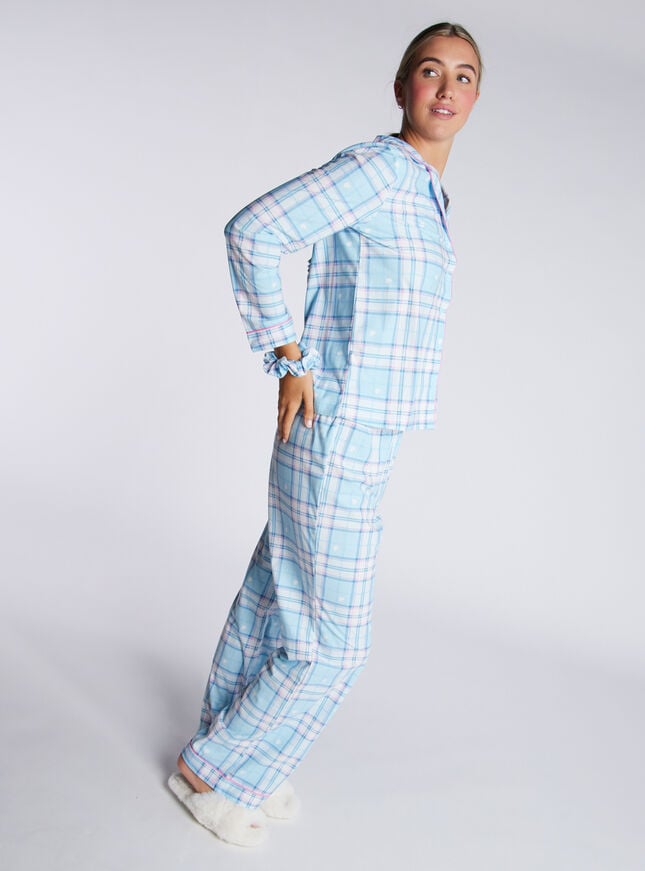Boux Avenue Heart Check Fleece Pyjamas In A Bag - Powder Blue