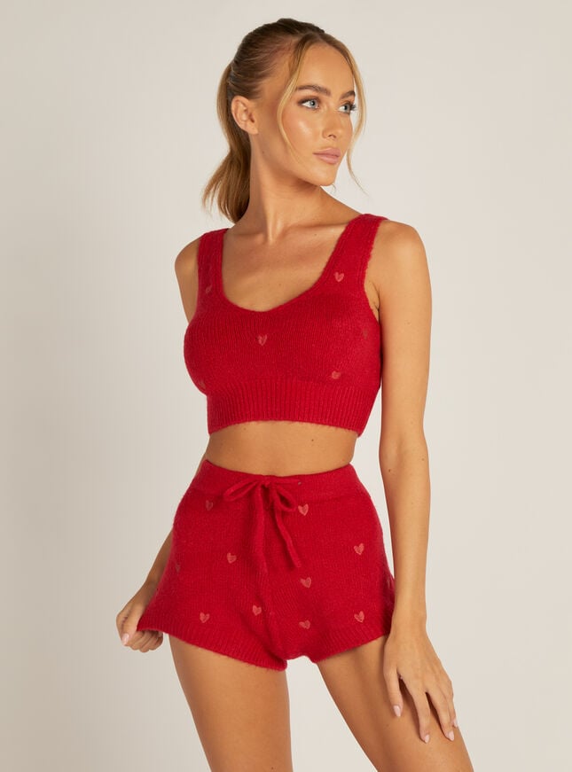 boux avenue Heart embroidered knitted shorts - Red Mix