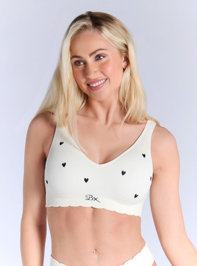 boux avenue Heart embroidered ribbed seamless bralette - Cream