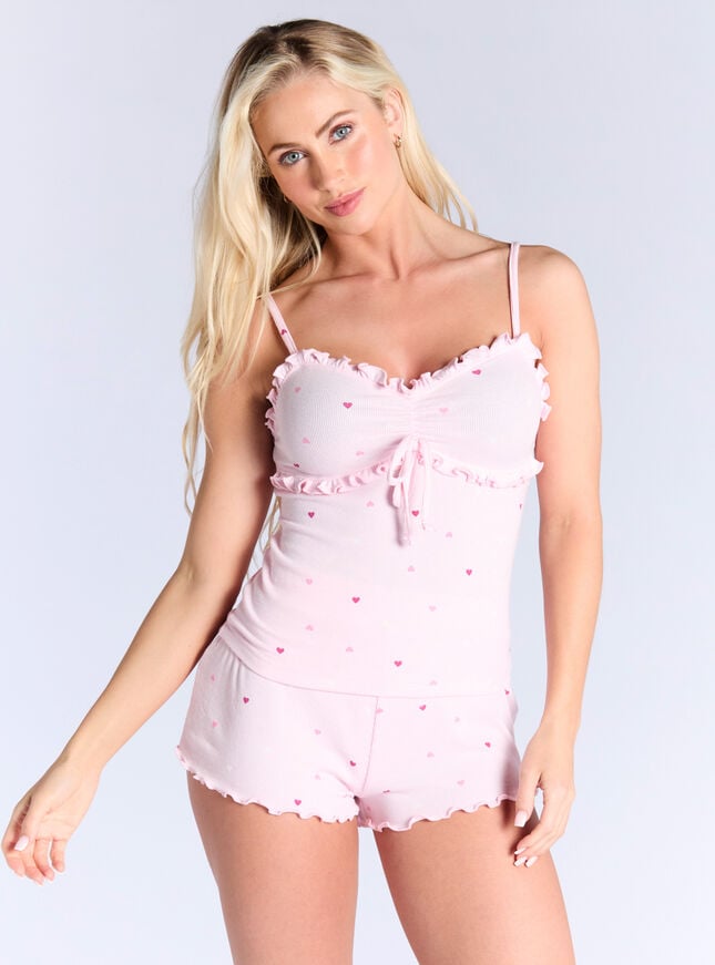 boux avenue Heart frill ribbed cami short pyjama set - Pink Mix