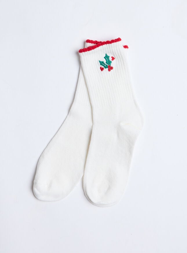 Boux Avenue Holly Embroidered Cotton Ankle Socks - Ivory Mix