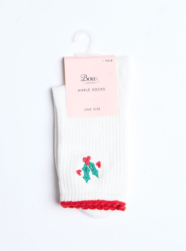 Boux Avenue Holly Embroidered Cotton Ankle Socks - Ivory Mix