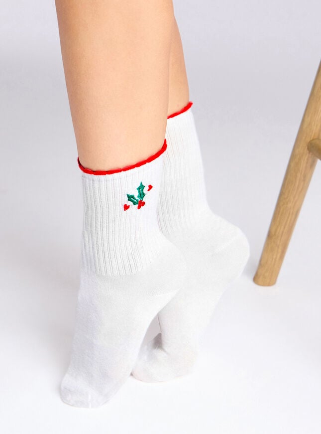 boux avenue Holly embroidered cotton ankle socks - Ivory Mix
