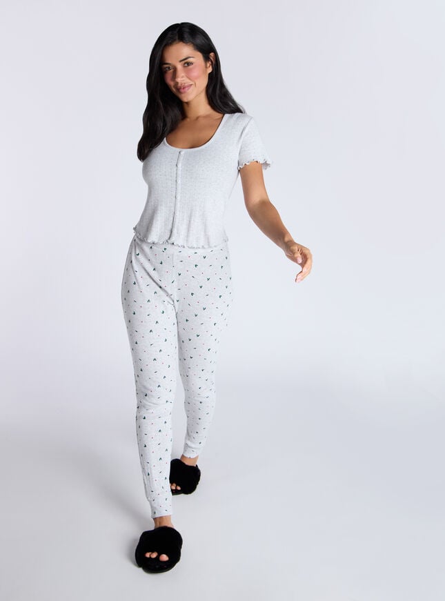 Boux Avenue Holly Pointelle Cotton Pyjama Set - Grey Marl Mix