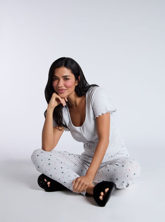 boux avenue Holly pointelle cotton pyjama set - Grey Marl Mix