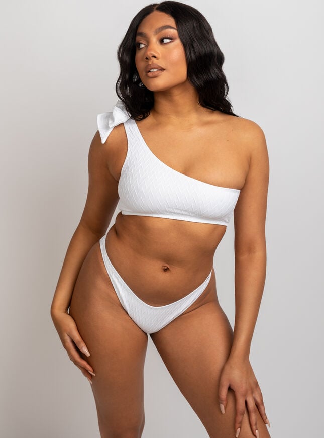 boux avenue Java textured high leg brazilian bikini briefs - White