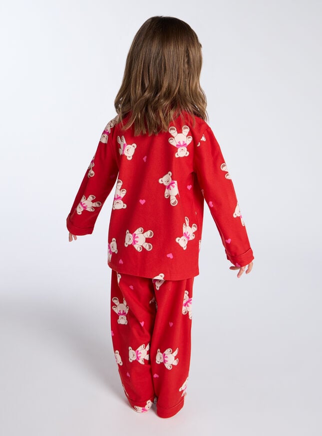 Boux Avenue Kids Teddy Bear Fleece Pyjamas In A Bag - Red Mix