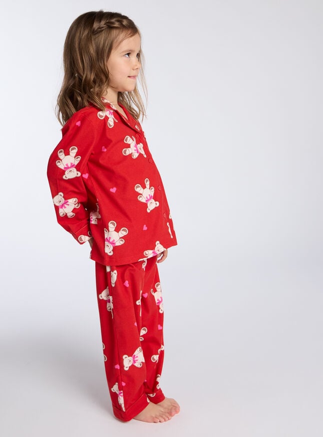 Boux Avenue Kids Teddy Bear Fleece Pyjamas In A Bag - Red Mix