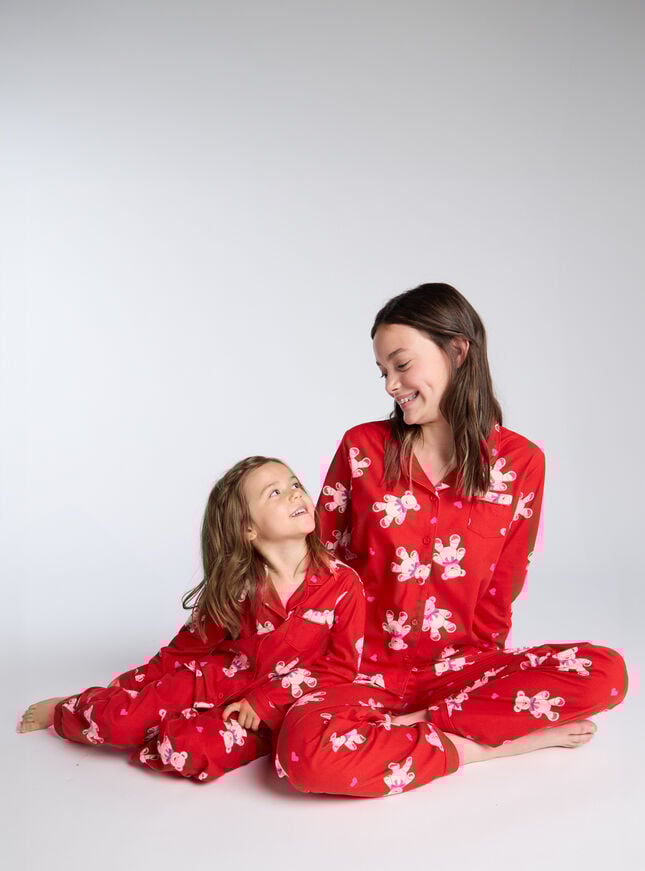 Boux Avenue Kids Teddy Bear Fleece Pyjamas In A Bag - Red Mix