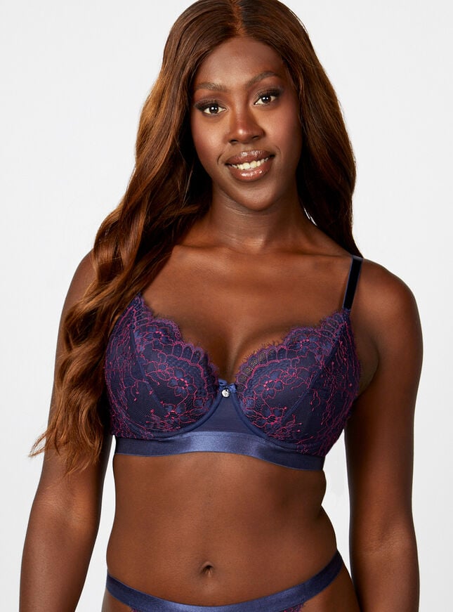 Boux Avenue Kimia High-lace Strap Plunge Bra - Navy Mix