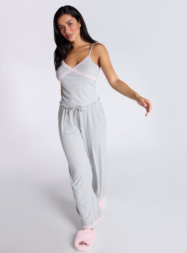 Boux Avenue Lace Ribbed Cami Pyjama Set - Grey Marl Mix