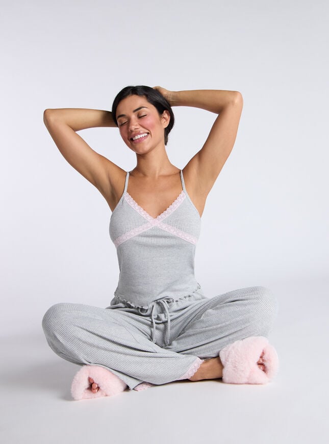 boux avenue Lace ribbed cami pyjama set - Grey Marl Mix