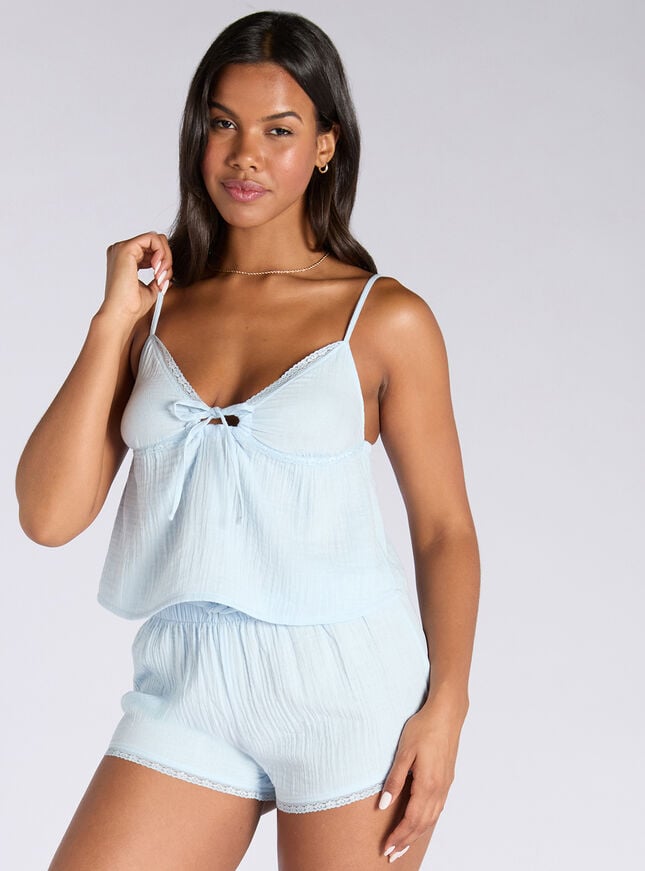 boux avenue Lace trim cotton short pyjama set - Powder Blue