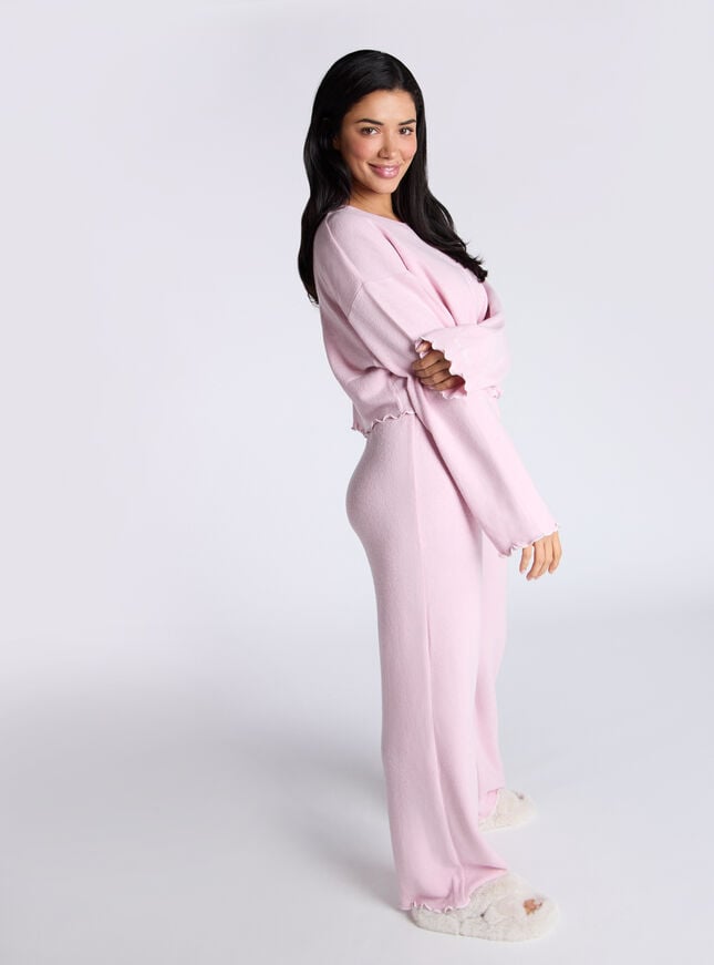 Boux Avenue Lettuce Edge Fleece Lounge Set - Dusky Pink