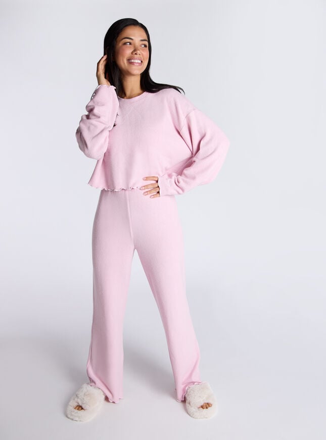boux avenue Lettuce edge fleece lounge set - Dusky Pink