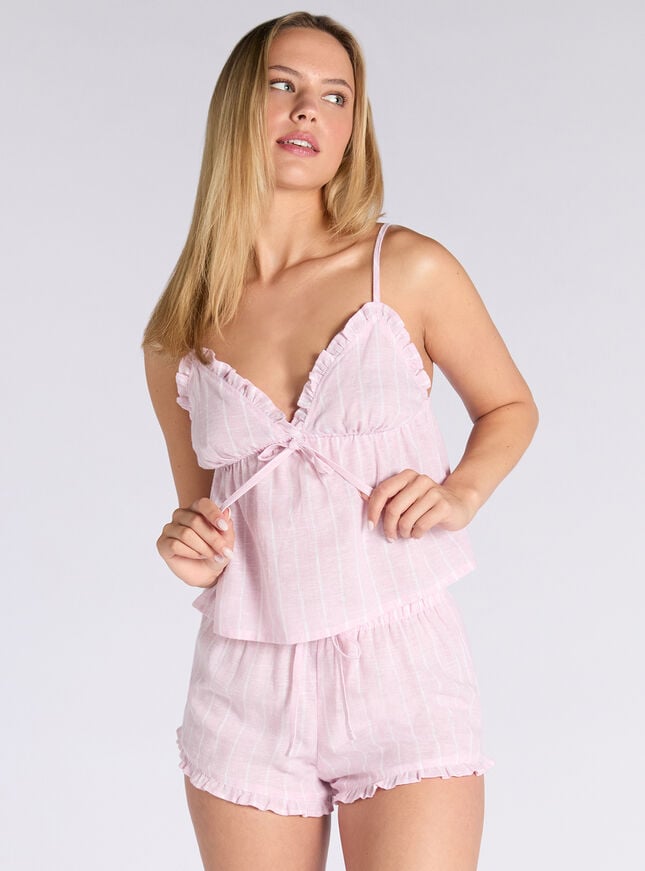 Boux Avenue Linen Blend Stripe Cami Short Pyjama Set - Pink Mix