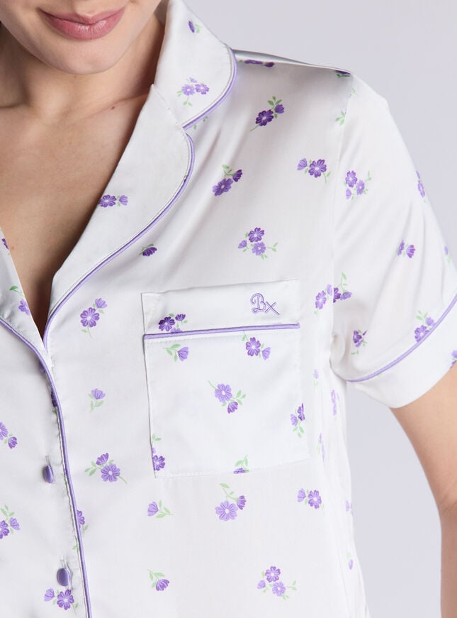 Boux Avenue Luxe Satin Floral Short Pyjama Set - White Mix