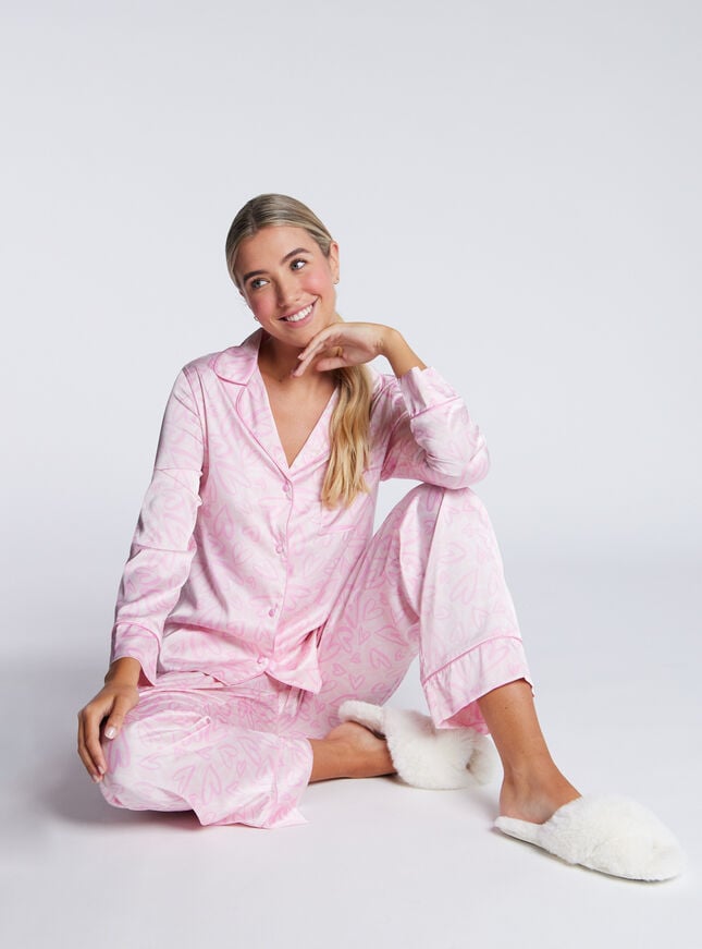 boux avenue Luxe satin graphic heart pyjama set - Pink Mix