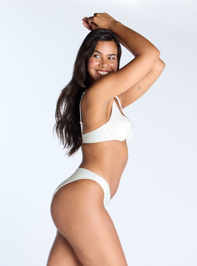 Boux Avenue Marguerite Texture Brazilian Bikini Bottoms - Ecru