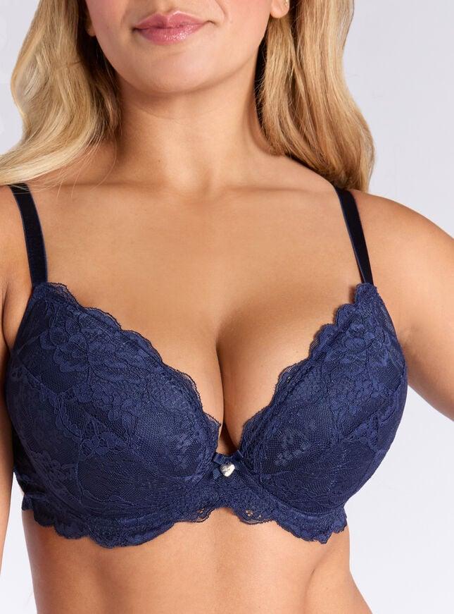 Boux Avenue Mollie Lace Padded Plunge Bra - Deep Blue