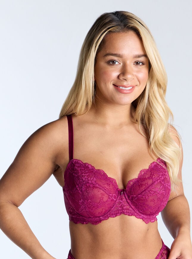 boux avenue Mollie lace unpadded balconette bra - Grape