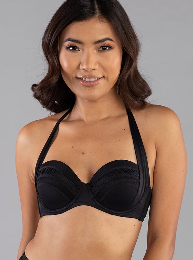 boux avenue Morella mesh trim balconette bikini top - Black