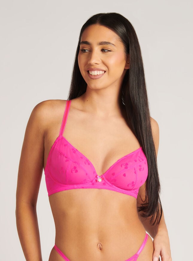 Boux Avenue Nadia Cherry Flock Plunge Bra - Neon Pink Mix