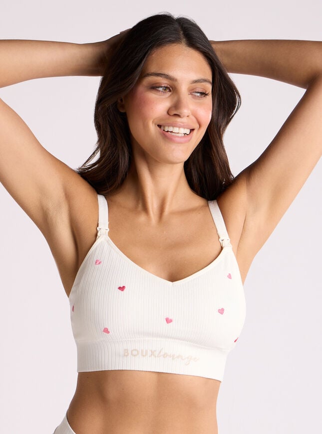 boux avenue Nursing ribbed seamless heart embroidered bralette - Ivory Mix