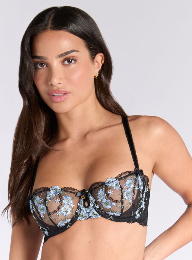 boux avenue Paisley sheer embroidered balconette bra - Black & Blue